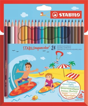 Image de Crayons de couleur Stabilo Aquacolor, pochette de 24