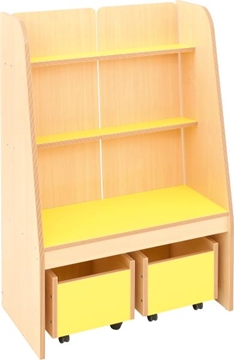 Image de Présentoir livres avec 2 bacs à roulettes jaune