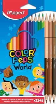 Image de 12 crayons de couleur triangulaire Color World + 3 crayons duo peau
