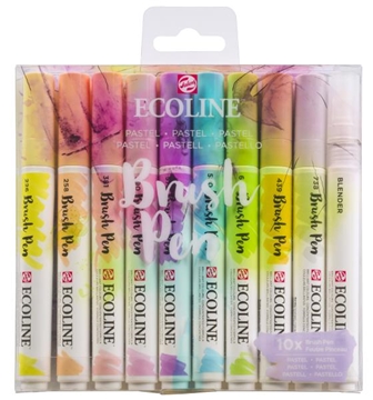 Image de Ecoline Brush pen couleurs pastels, étui de 10