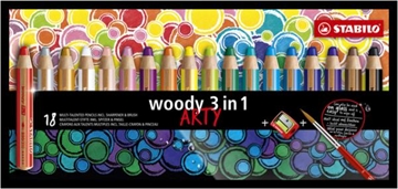 Image de Woody 3 en 1 ARTY - set de 18 avec taille-crayon + pinceau