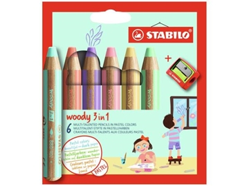 Image de Woody 3 en 1 Pastel, boîte de 6 + taille-crayon