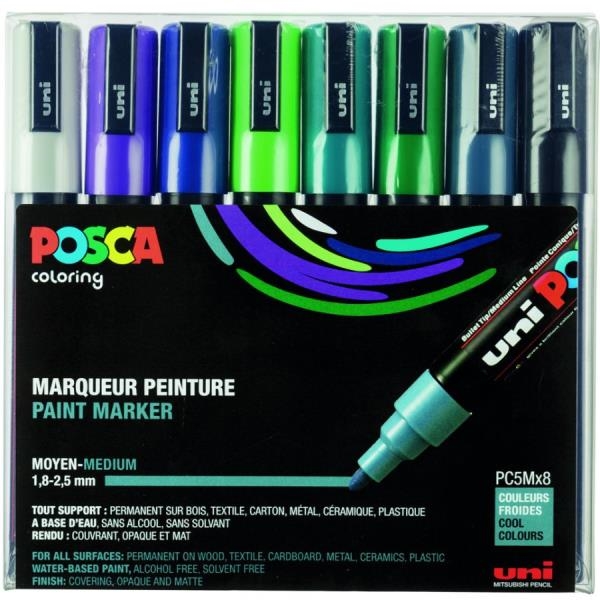 Image sur POSCA marqueurs PC5M, étui de 8 couleurs froides