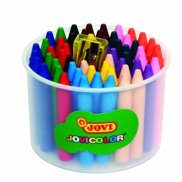 Image sur Craies à la cire Jovicolor - pot de 60 couleurs assorties + taille crayon
