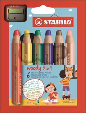 Image de Crayons de couleur Stabilo Woody 3 en 1 avec taille crayon, les 6