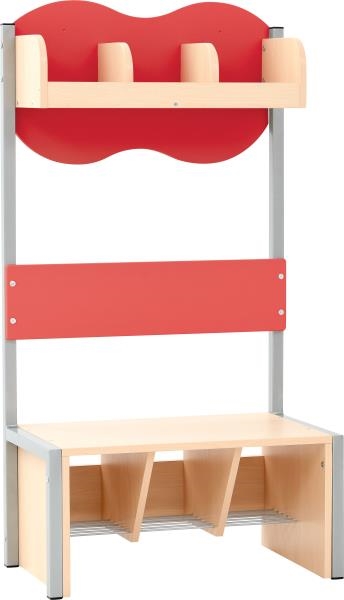 Image sur Meuble vestiaire 3 places avec banc, rouge