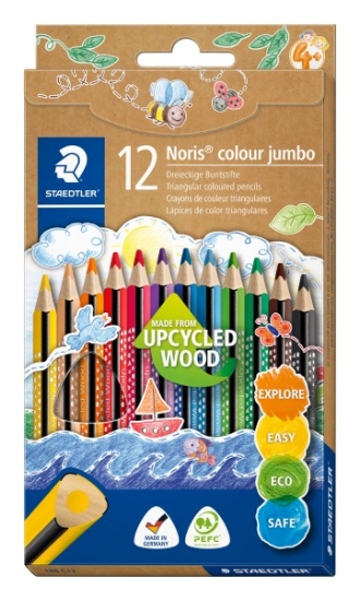 Crayons De Couleur Staedtler - Pack De 12 Crayons Hexagonaux - Mine Anti-casse ABS - Bois Certifié FSC - Avec Crayon Graphite HB Et Gomme En Cadeau