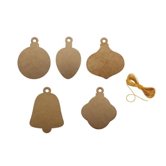 Image de Suspensions de noël classique en bois avec ficelle dorée