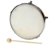 Image de Tambourin peau naturelle à tension réglable, Ø 28 cm avec mailloche