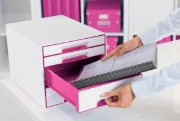 Image de Bloc de classement Leitz WOW, 4 tiroirs rose