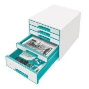 Image de Bloc de classement Leitz WOW, 5 tiroirs bleu glacier