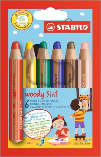Image de Crayons de couleur Stabilo Woody 3 en 1- set de 6