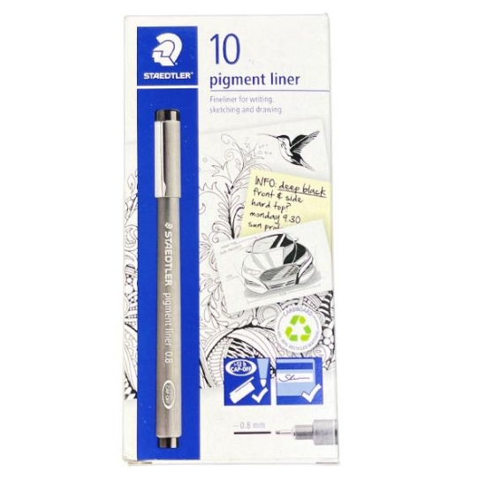 Image de Feutres noirs pointe calibrée 0,8 - Staedtler 308, les 10