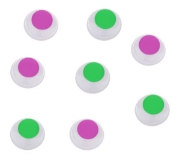 Image de Yeux autocollants Ø 8 mm rose et vert, lot de 100