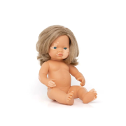 Image de Poupée caucasienne blond foncé avec vitiligo, 38 cm