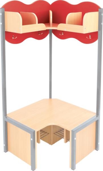 Image de Meuble vestiaire de coin avec banc, rouge