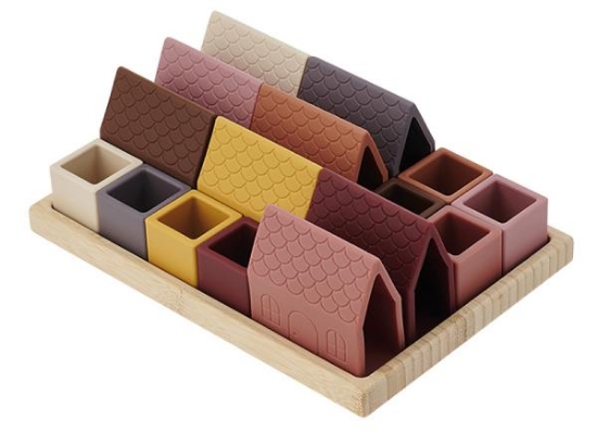 Image de Blocs de construction village – maisonnettes en silicone avec plateau