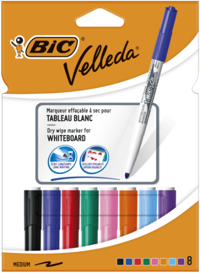 Image de Marqueurs tableau blanc 'Bic Velleda', étui de 8
