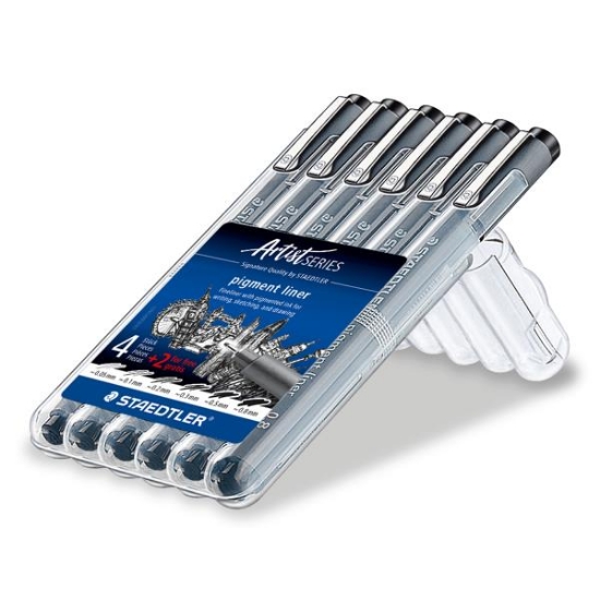 Image de Feutres noirs à pointe calibrée Staedtler 308, étui de 6