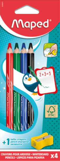 Image de Crayons ardoise en bois effaçables à sec – 4 + 1 taille-crayons