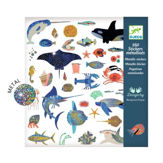 Image de Gommettes thématiques métallisées – océan, pochette de 160