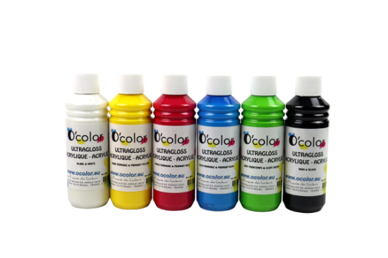 Image de Peintures acryliques – 6 couleurs, flacons de 250 ml