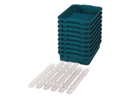 Image de 9 petits bacs plastiques avec glissières - bleu-vert éco - 09