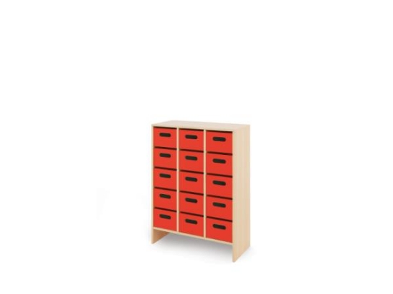 Image de Meuble de rangement X avec bacs en bois profonds - Rouge