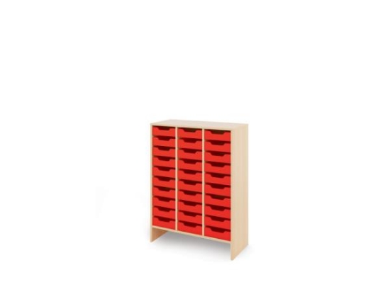 Image de Meuble de rangement X avec bacs peu profonds en bois - Rouge
