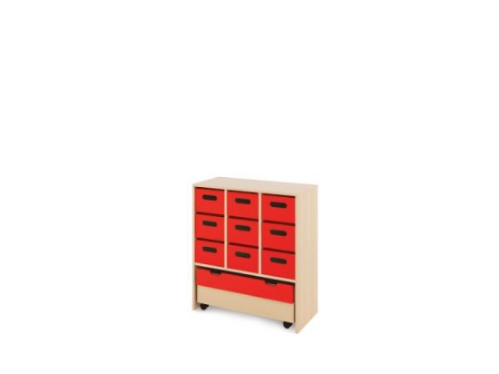 Image de Meuble de rangement L avec bacs en bois profonds + bac - Rouge