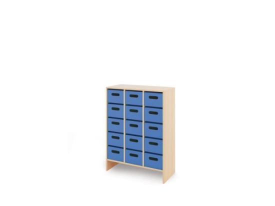 Image de Meuble de rangement X avec bacs en bois profonds - Bleu