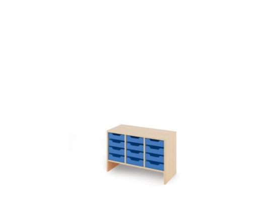 Image de Meuble de rangement S avec bacs en bois peu profonds - Bleu