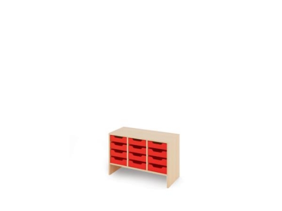 Image de Meuble de rangement S avec bacs en bois peu profonds - Rouge