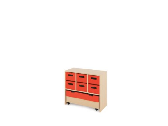 Image de Meuble de rangement M avec bacs profonds en bois + conteneur - Rouge