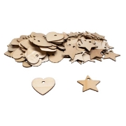Image de Formes en bois cœurs et étoiles, lot de 100