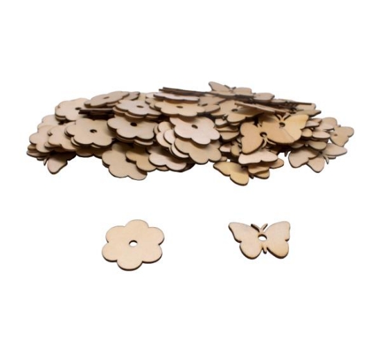 Image de Formes en bois fleurs et papillons, lot de 100