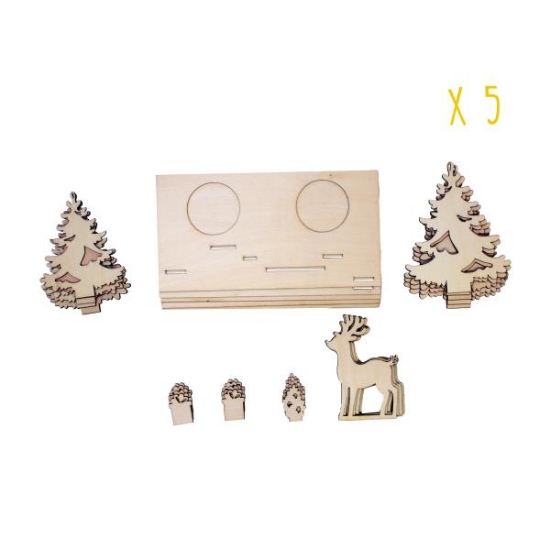 Image de Photophores en bois - Hiver, lot de 5