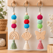 Image de Boules en bois au crochet avec trou, lot de 12